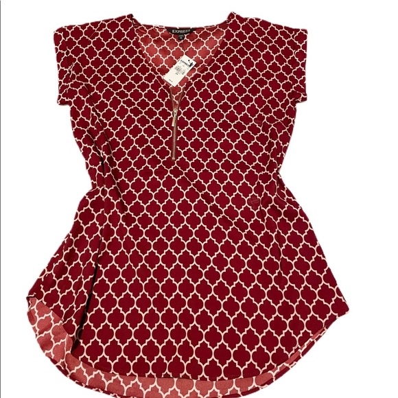 Express Tops - Express Silky Maroon Pattern Shortsleeved Top